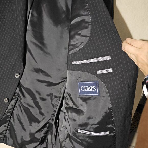 Chaps Pinstripe Blazer Sports Coat Mens 48R Navy Wool Blend Business Attire - Picture 3 of 12